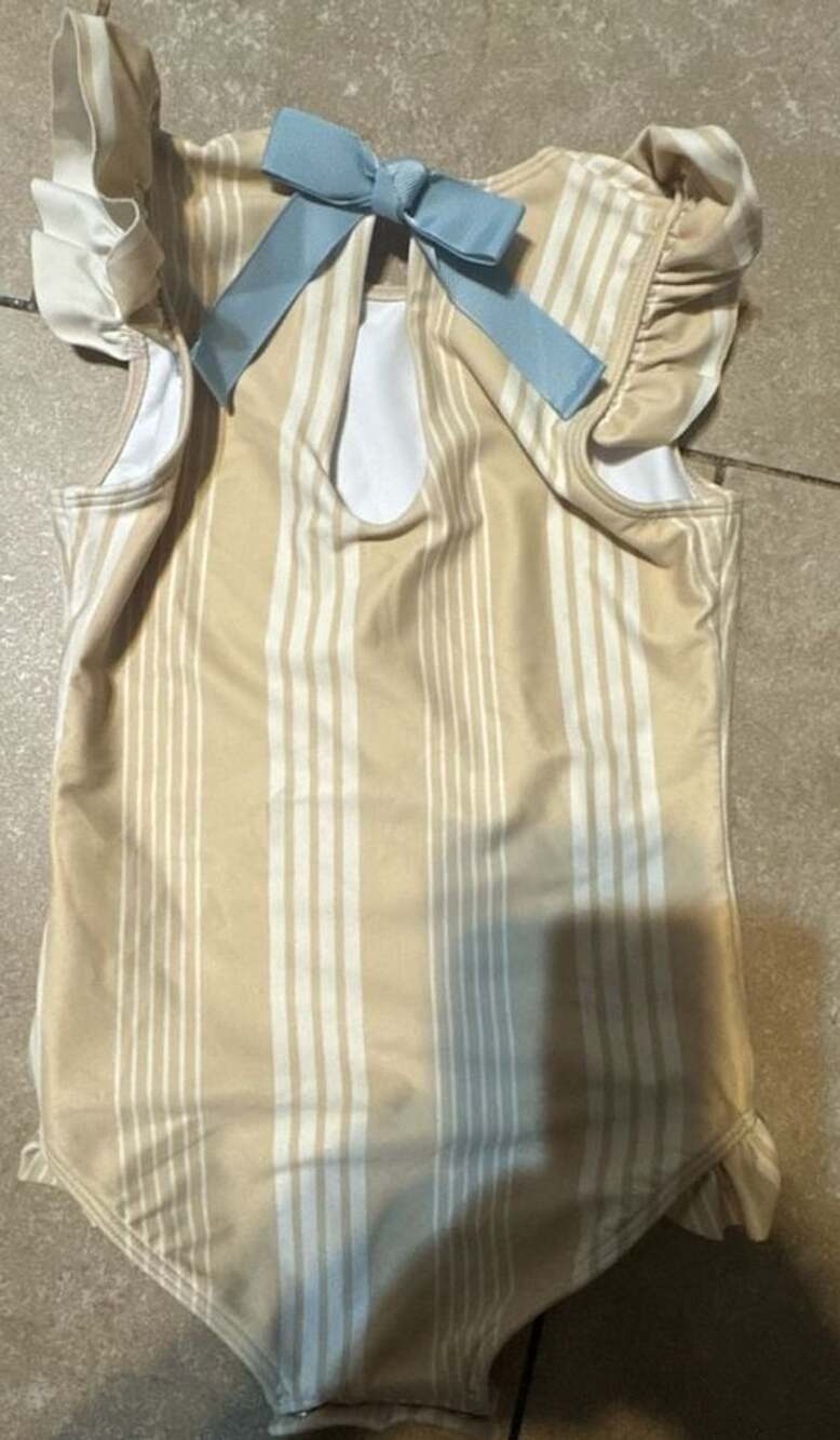 Minnow Swimsuit Size 3/4T Stripe Ruffle Cap Sleeve
